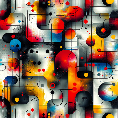 colored abstract patterns, red white black yellow, ai generated