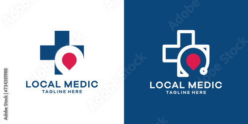 a combination of a pin map logo design with a plus sign for a health consultation logo. photo