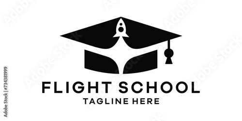 logo design combining the shape of a graduation cap with a rocket, logo design template, symbol idea.