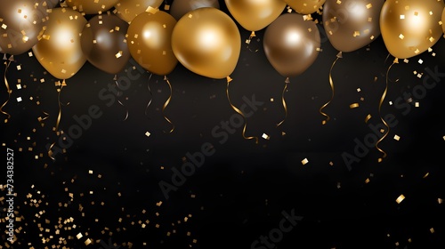 Celebration background with confetti and gold balloons