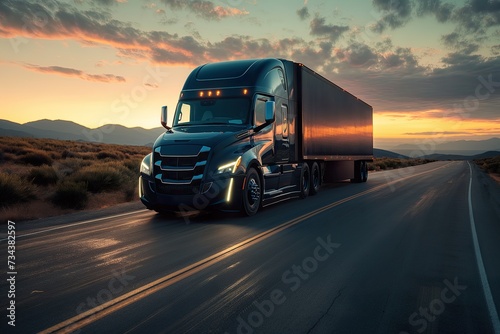 Truck Transportation logistics and commercial strength, as a  truck carves its path under tumultuous skies, reflecting unstoppable service and comprehensive truck transportation logistics