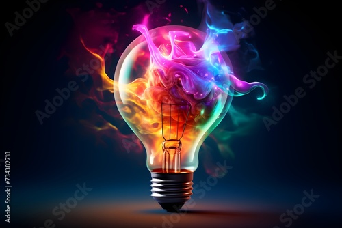 creative light bulb explode with paint and colorful colors, brainstorming concept