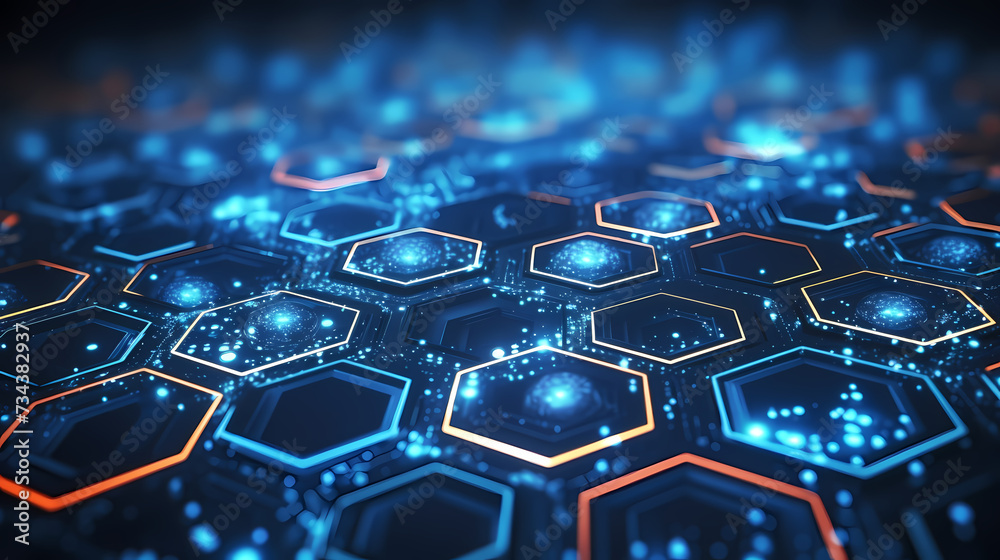 Blue technology background, blue hexagon background Blue technology background, blue hexagon background