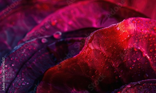 Close up of red cabbage leaf texture. Selective focus.