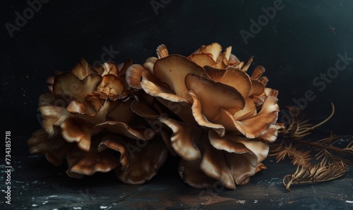 Mushroom Pleurotus ostreatus on dark background