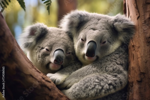 Photo of two koala s sitting in the tree