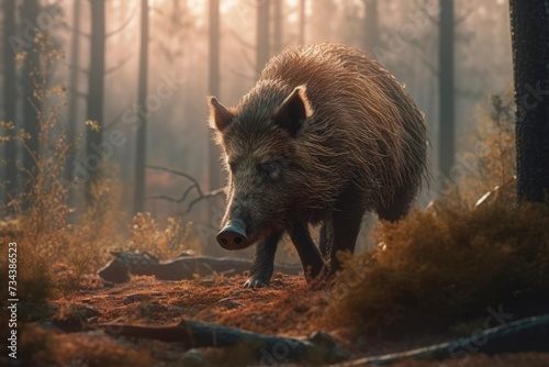 Photo of a wild boar in the jungle photo