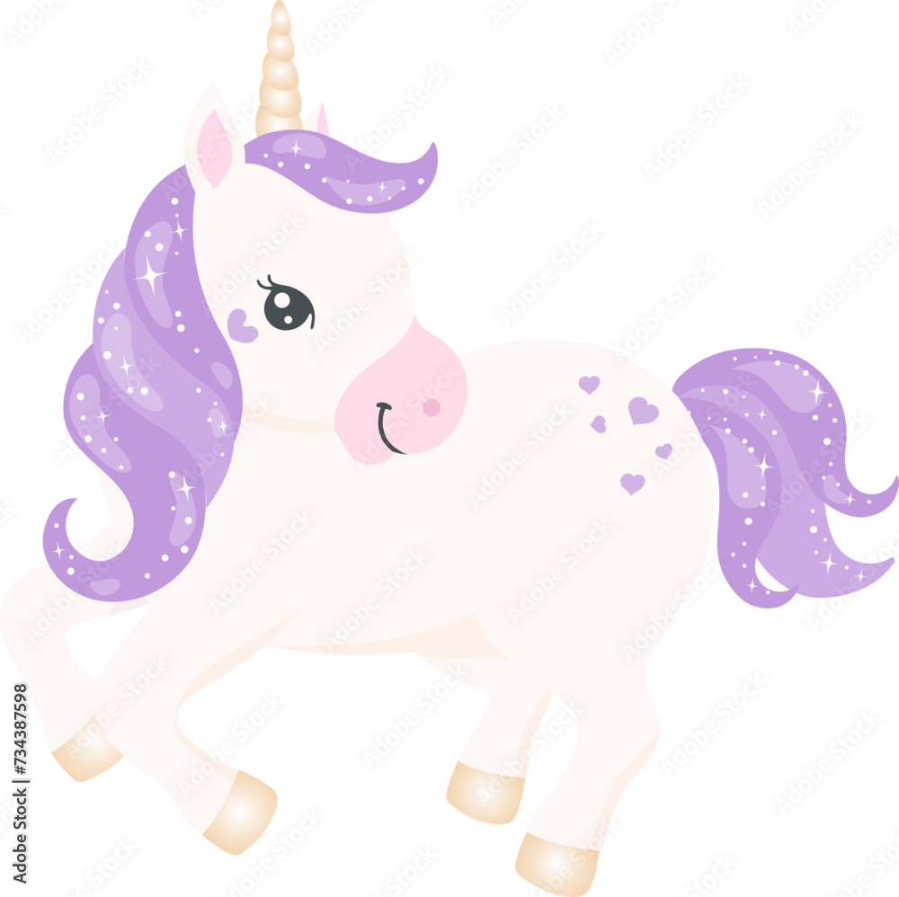 Naklejka premium Rainbow Unicorn, Cute Pony, White horse