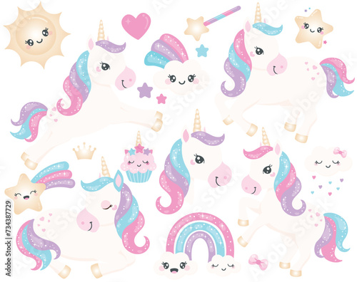 Rainbow Unicorn  Cute Pony  White horse