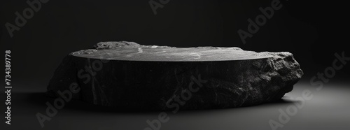 Black podium stone background rock product display 3d dark stand platform abstract stage scene studio. Stone wall black space podium mockup pedestal geometric marble showcase minimal presentation