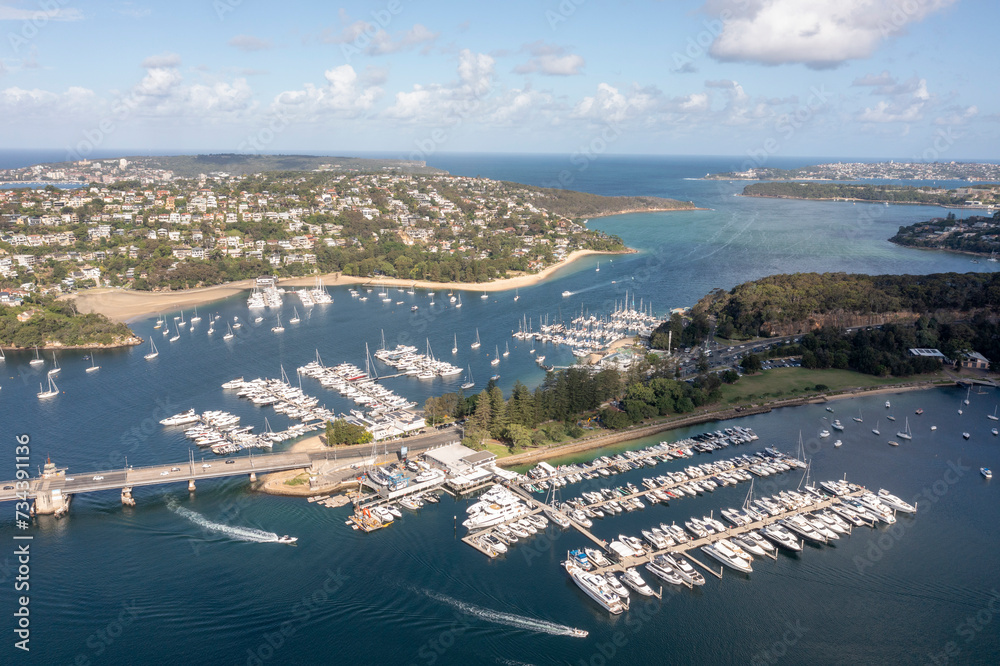 Aerial view of the spit bridge, middle harbour and the surrounding marinas