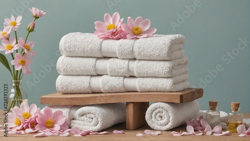 Spa Essentials with Fluffy Towels and Aromatic Oils, Generative AI