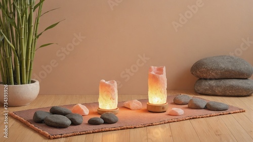 Zen Corner with Bamboo, Stones, and Salt Candle, Generative AI