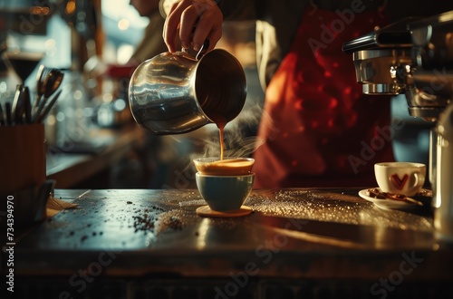 Barista Pouring Fresh Coffee in a Cozy Cafe