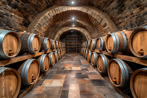 Old cellar with barrels and other made wine