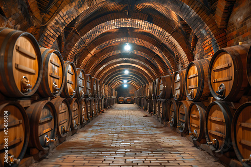 Old cellar with barrels and other made wine