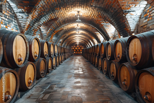 Old cellar with barrels and other made wine