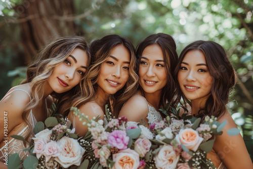 Group photo of four girl friends smiling 