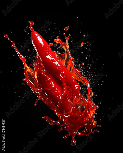 hot sauce splash on black background