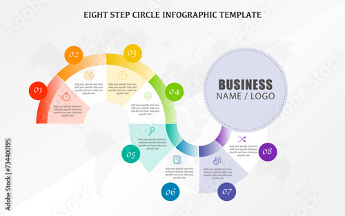 Eight step circle wave shape business infographic template design, marketing infographic design