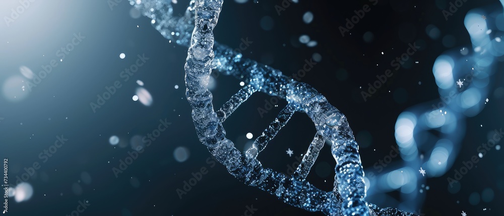 Shimmering Blue DNA Helix in Dark Background