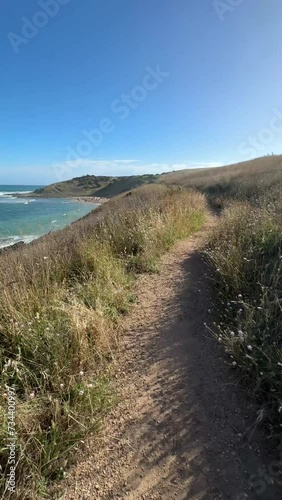 Vertical 4k video footage walking to Kings Beach on the Heysen Trail on the Fleurieu Peninsula in South Australia photo