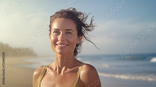 Woman in the fourties at beach in summer photo