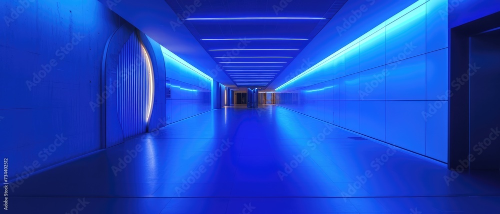 Futuristic Blue Neon Lights in Modern Corridor