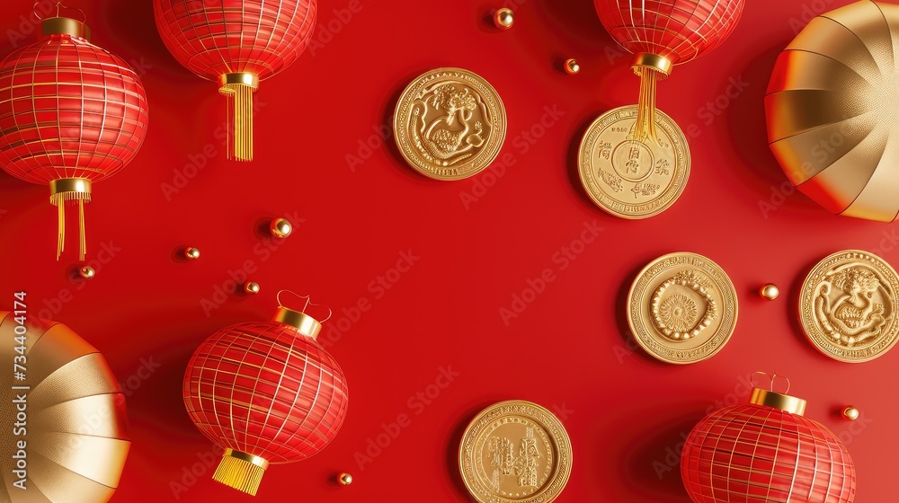 Obraz premium Elegant Chinese New Year Red and Gold Decorations