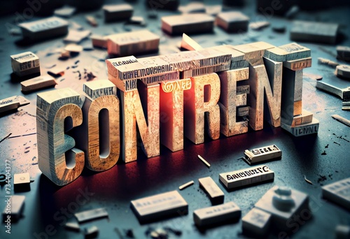 Content Marketing Word 3D Collage Digital Business Communication. Generative AI photo