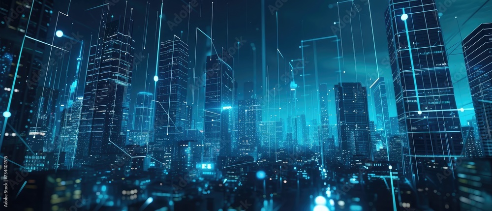 Futuristic Digital Cityscape with Network Connections