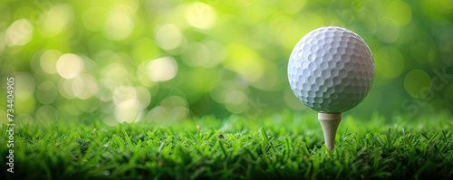 golf ball on green grass with copy space 