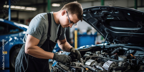 Mechanical Car Repair: A Skilled Technician Check Working with Tools in an Automotive Workshop