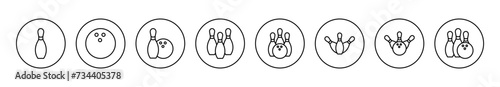 Bowling icon set vector. bowling ball and pin sign and symbol.