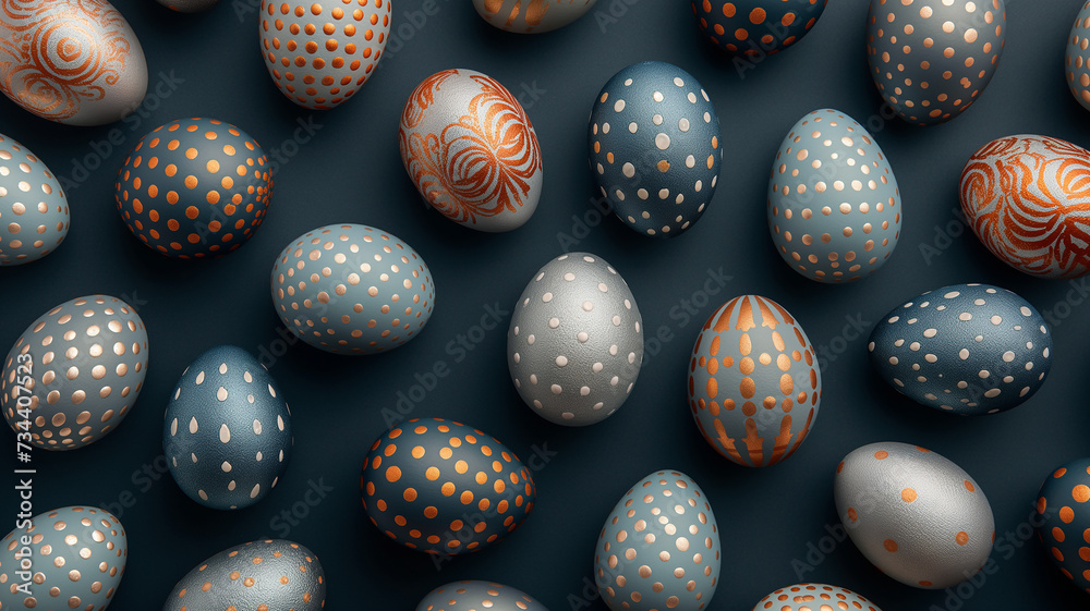 easter eggs in a row, dark tone background