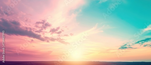 Pastel Color Sunset Sky Over Open Fields
