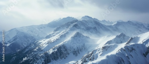 Majestic Snow-Covered Mountain Peaks and Valleys