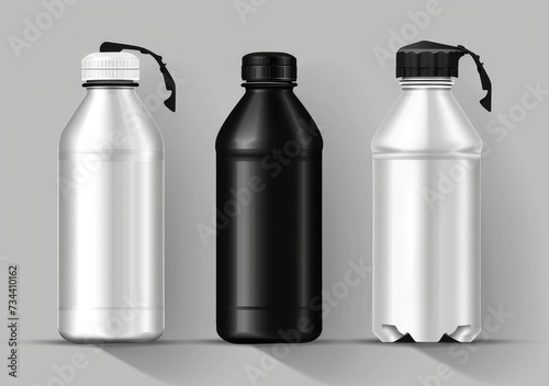 Silver and Black Metal Water Bottles with Caps
