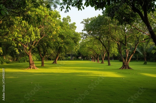 Serene Park with Lush Green Trees and Lawn