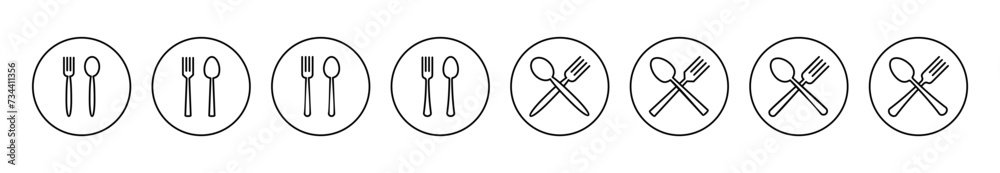 spoon and fork icon set vector. spoon, fork and knife icon vector. restaurant sign and symbol