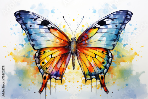 Beautiful colorful butterfly, painted in watercolor