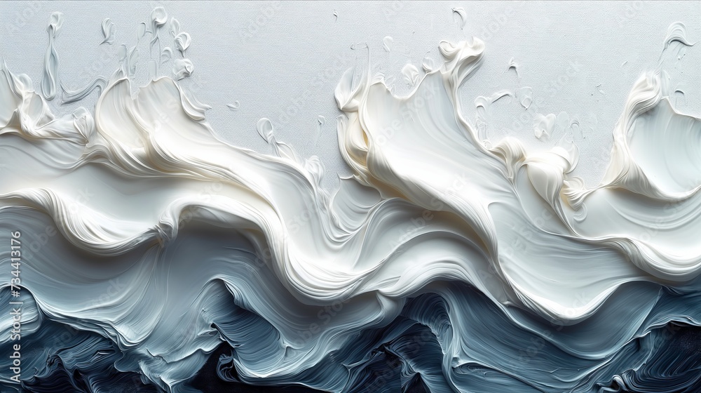 Abstract white black acrylic painted fluted 3d painting texture luxury background banner on canvas - Black White waves swirls. Decor concept. Wallpaper concept. Art concept. 3d concept. Abstract white black acrylic painted fluted 3d painting texture luxury background banner on canvas - Black White waves swirls. Decor concept. Wallpaper concept. Art concept. 3d concept.