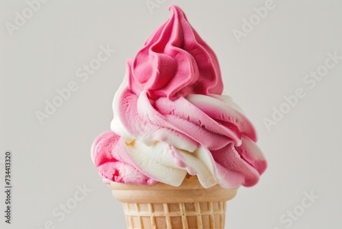 Strawberry ice cream advertisement Red, pink and white ice cream cone On a white background