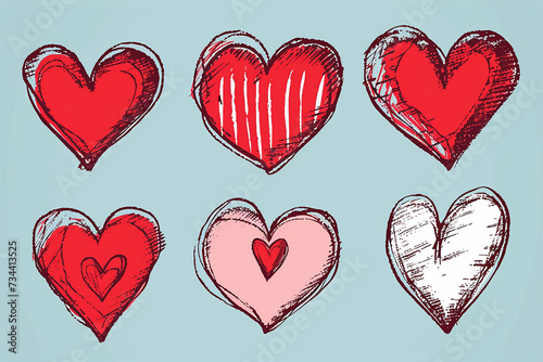 Set of grunge hearts. Design elements. Retro background. Vintage background. Valentine background. Abstract background. Hand drawn. Grunge heart. Abstract shape