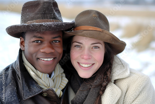 Interracial Couple at Winter