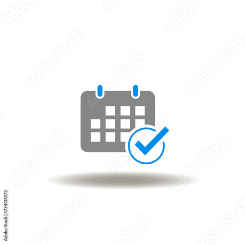 Vector illustration of calendar with check mark. Icon of upcoming events. Date schedule symbol.