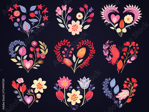 Set collection of floral flowers love for valentine's day seasonal illustration