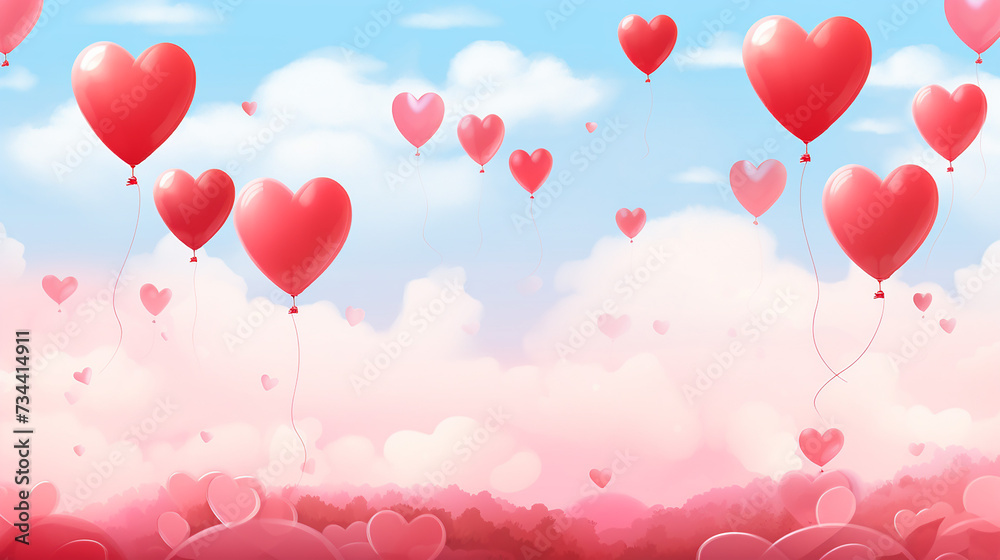 Landscape valentine's day with love balloon and clouds illustration gradient color background