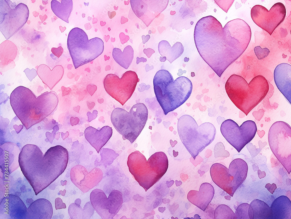 Seamless pattern with hand painted watercolor love hearts on white background. Perfect for romantic occasions such as Valentine's day illustration.