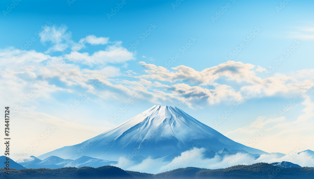 Majestic mountain peak, snowcapped and tranquil, in Japanese autumn generated by AI